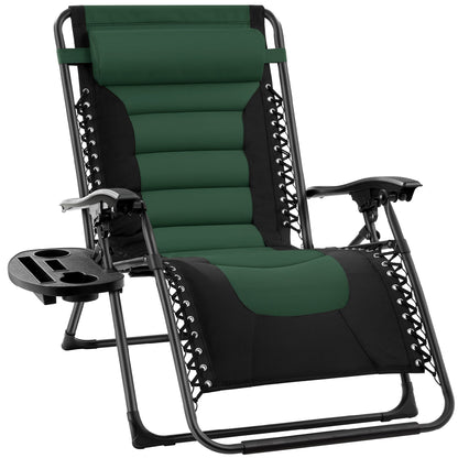 Oversized Padded Zero Gravity Chair Folding Recliner with Headrest Side Tray for comfortable home living