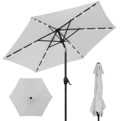 Outdoor Solar Patio Umbrella with Push Button Tilt Crank Lift - 7.5ft designed for patio and backyard use