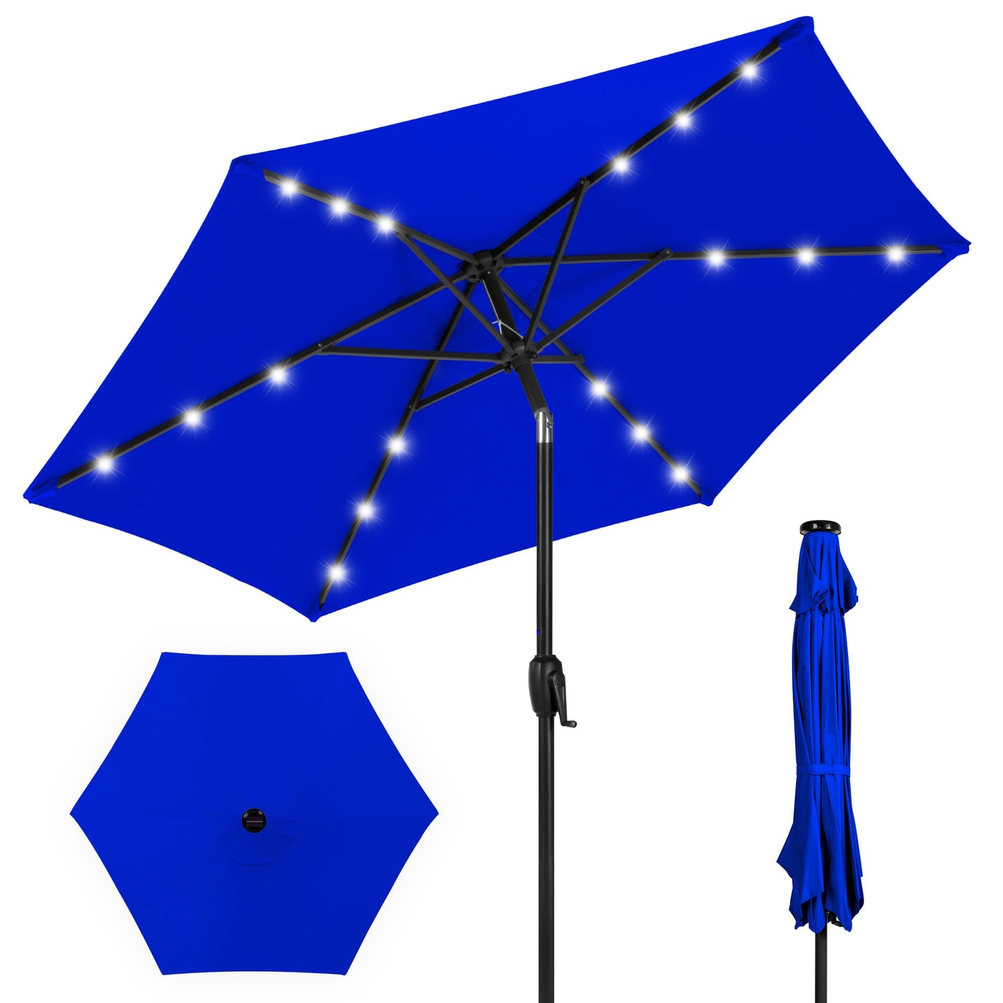 Outdoor Solar Patio Umbrella with Push Button Tilt Crank Lift - 7.5ft designed for patio and backyard use