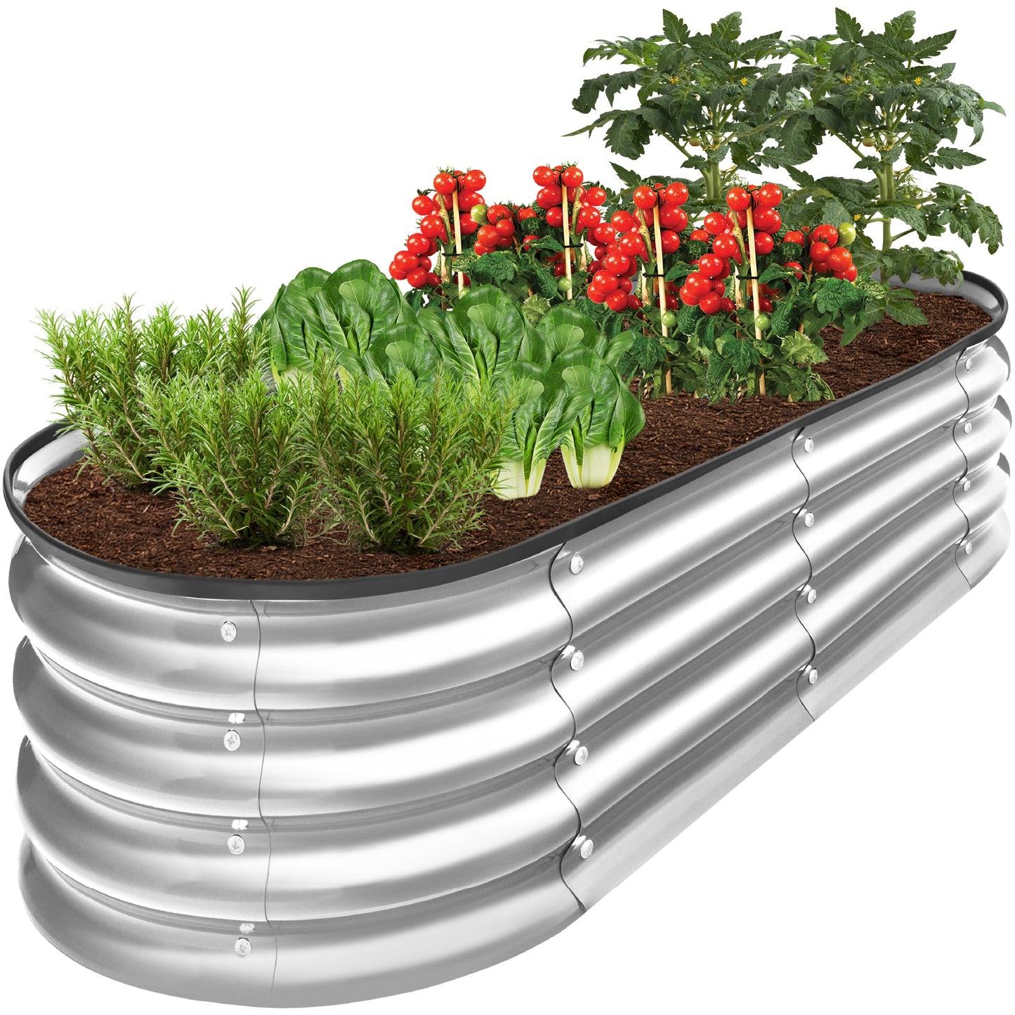 Outdoor Raised Metal Oval Garden Bed Planter Box - 4x2x1ft designed for patio and backyard use
