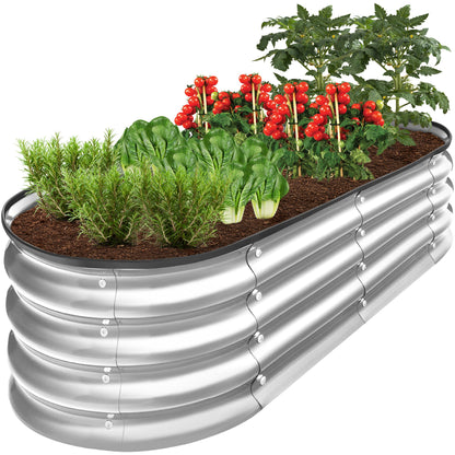 Outdoor Raised Metal Oval Garden Bed Planter Box - 4x2x1ft designed for patio and backyard use