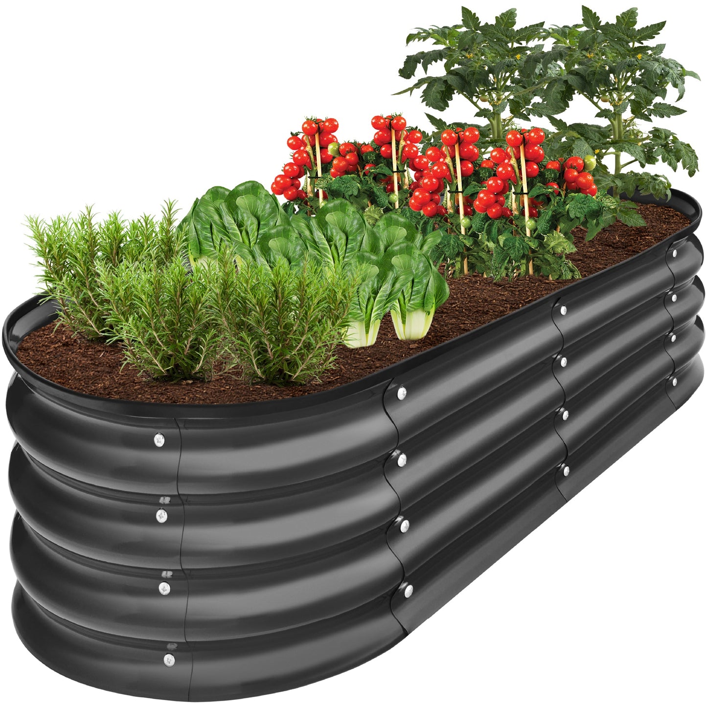 Outdoor Raised Metal Oval Garden Bed Planter Box - 4x2x1ft designed for patio and backyard use