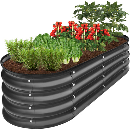 Outdoor Raised Metal Oval Garden Bed Planter Box - 4x2x1ft designed for patio and backyard use
