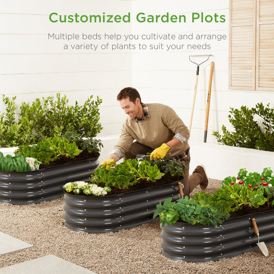 Outdoor Raised Metal Oval Garden Bed Planter Box - 4x2x1ft designed for patio and backyard use