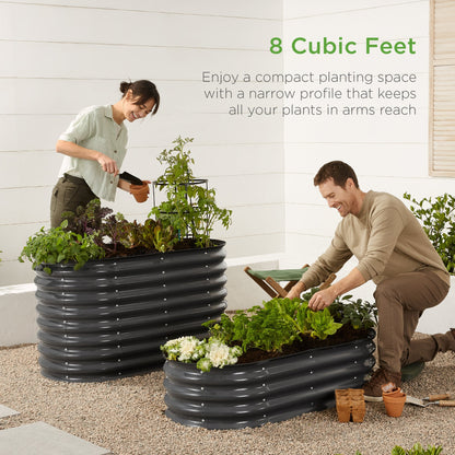 Outdoor Raised Metal Oval Garden Bed Planter Box - 4x2x1ft designed for patio and backyard use