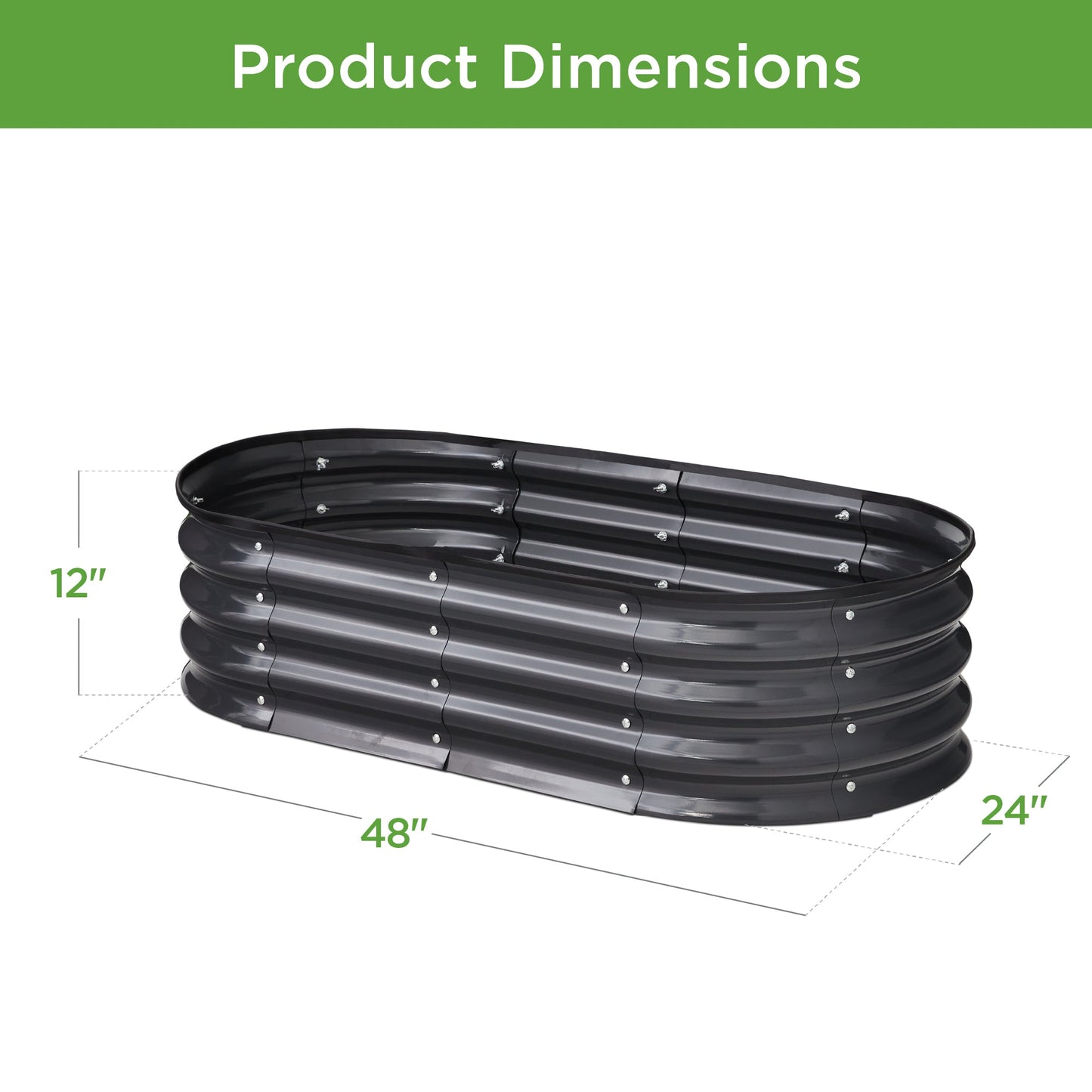 Outdoor Raised Metal Oval Garden Bed Planter Box - 4x2x1ft designed for patio and backyard use