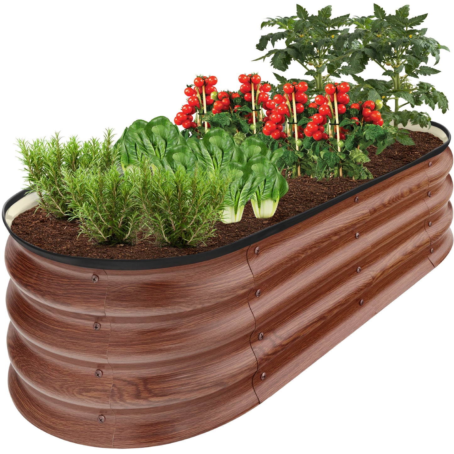 Outdoor Raised Metal Oval Garden Bed Planter Box - 4x2x1ft designed for patio and backyard use