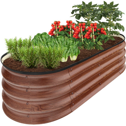 Outdoor Raised Metal Oval Garden Bed Planter Box - 4x2x1ft designed for patio and backyard use