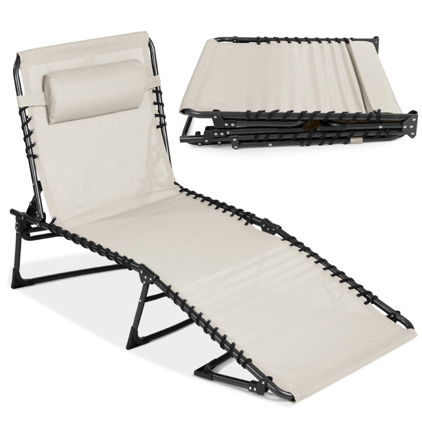 Portable Patio Chaise Lounge Chair Outdoor Recliner with Pillow designed for patio and backyard use