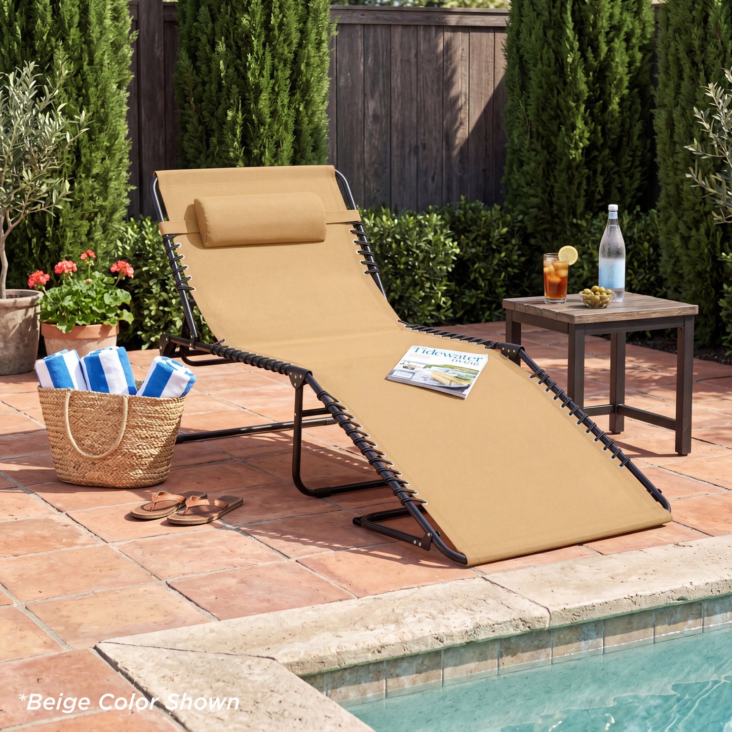 Portable Patio Chaise Lounge Chair Outdoor Recliner with Pillow designed for patio and backyard use