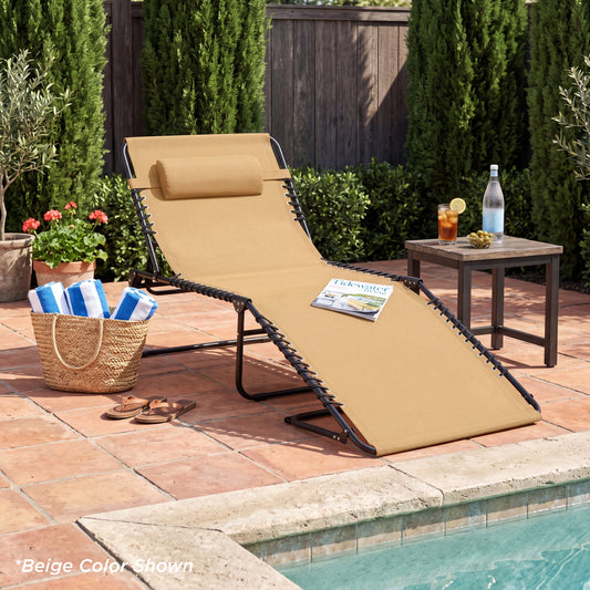 Portable Patio Chaise Lounge Chair Outdoor Recliner with Pillow designed for patio and backyard use