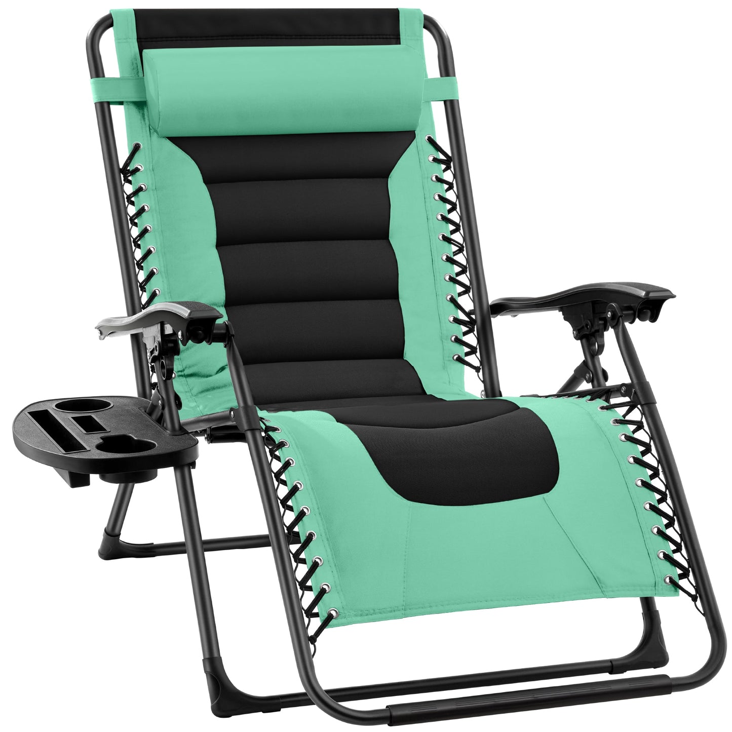 Oversized Padded Zero Gravity Chair Folding Recliner with Headrest Side Tray for comfortable home living