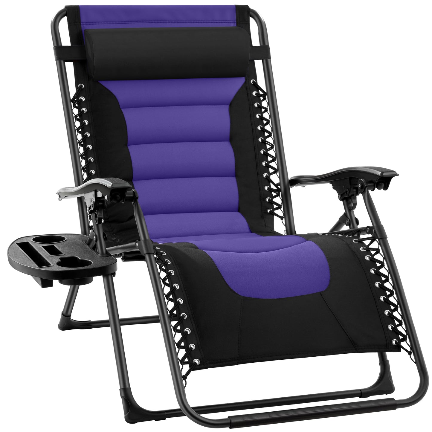 Oversized Padded Zero Gravity Chair Folding Recliner with Headrest Side Tray for comfortable home living