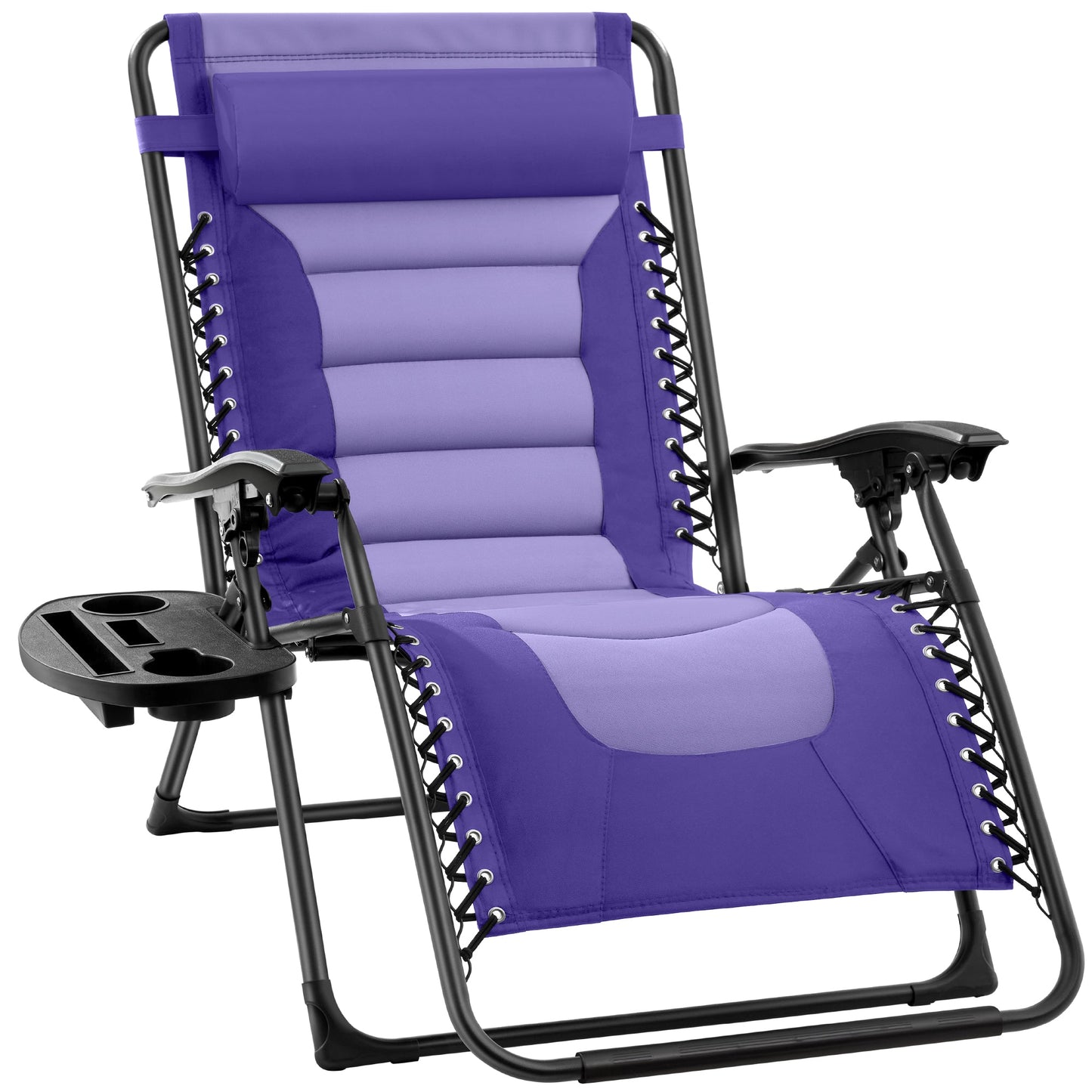 Oversized Padded Zero Gravity Chair Folding Recliner with Headrest Side Tray for comfortable home living