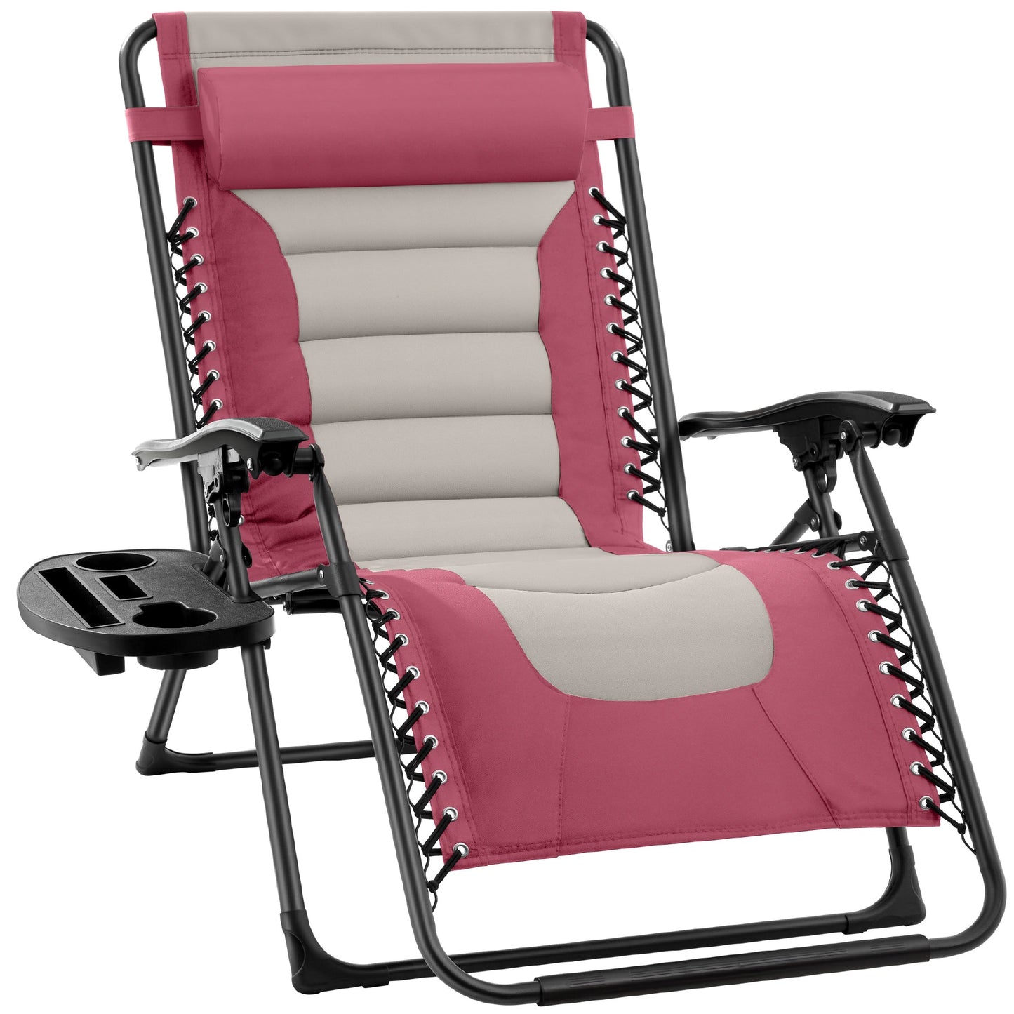 Oversized Padded Zero Gravity Chair Folding Recliner with Headrest Side Tray for comfortable home living