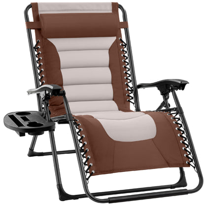 Oversized Padded Zero Gravity Chair Folding Recliner with Headrest Side Tray for comfortable home living