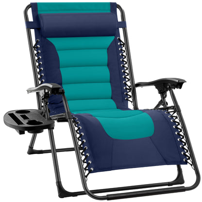 Oversized Padded Zero Gravity Chair Folding Recliner with Headrest Side Tray for comfortable home living