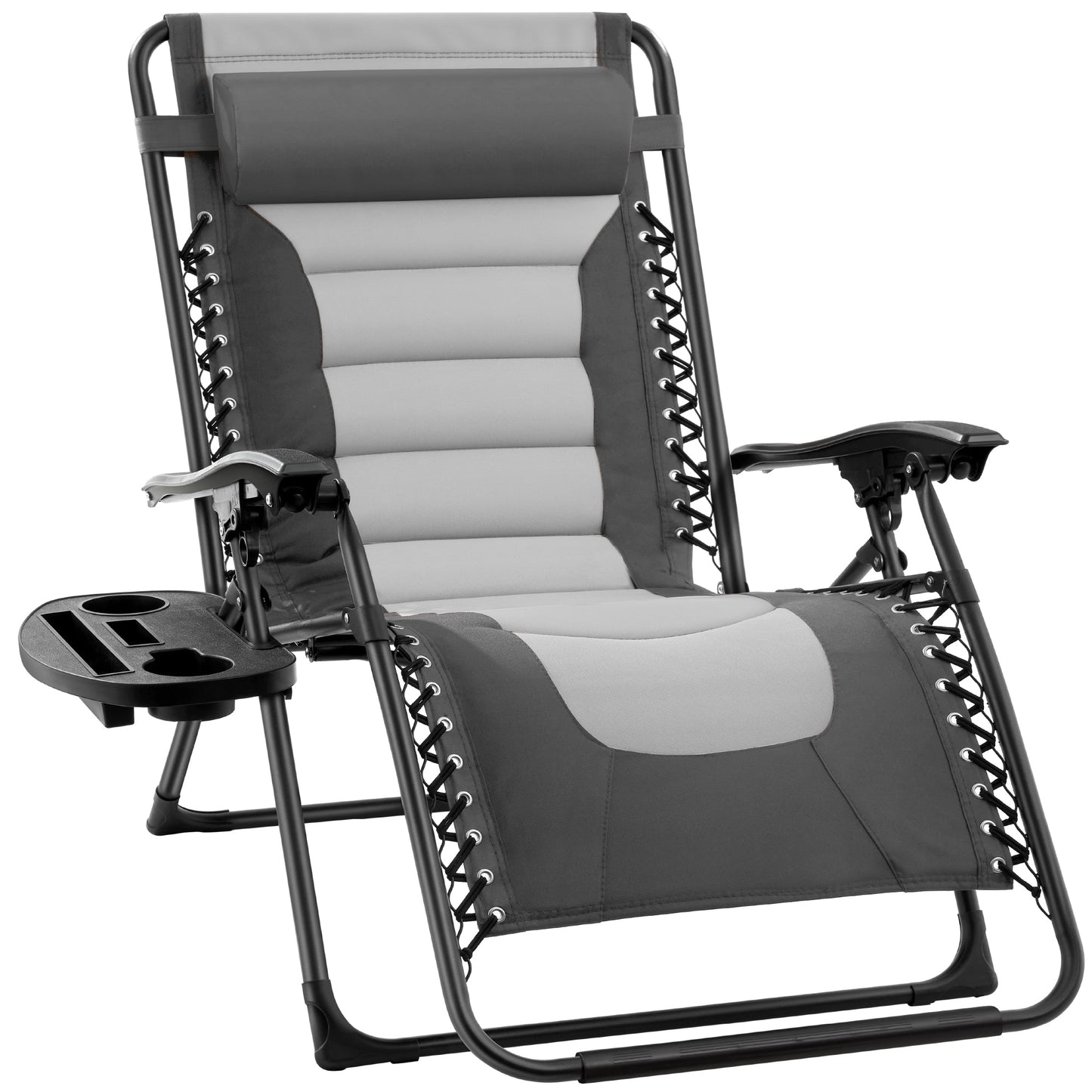 Oversized Padded Zero Gravity Chair Folding Recliner with Headrest Side Tray for comfortable home living