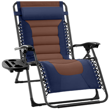 Oversized Padded Zero Gravity Chair Folding Recliner with Headrest Side Tray for comfortable home living