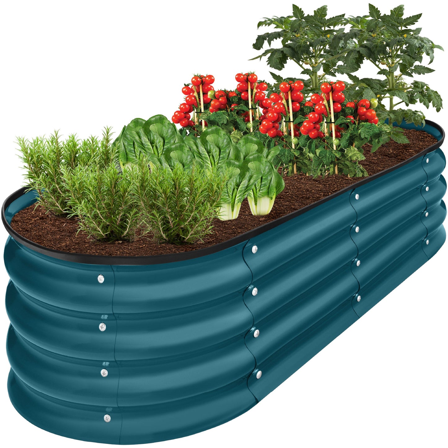 Outdoor Raised Metal Oval Garden Bed Planter Box - 4x2x1ft designed for patio and backyard use