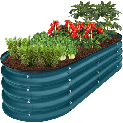 Outdoor Raised Metal Oval Garden Bed Planter Box - 4x2x1ft designed for patio and backyard use