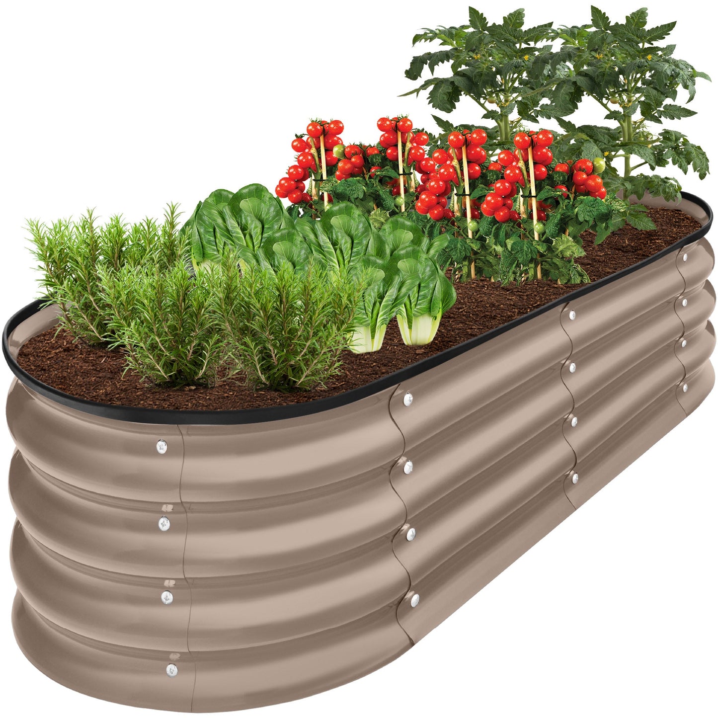 Outdoor Raised Metal Oval Garden Bed Planter Box - 4x2x1ft designed for patio and backyard use