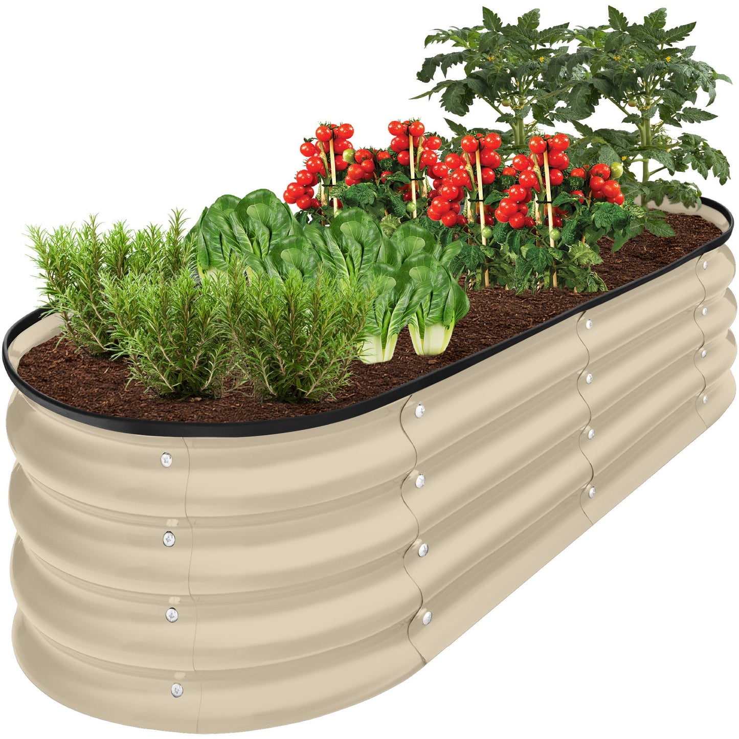 Outdoor Raised Metal Oval Garden Bed Planter Box - 4x2x1ft designed for patio and backyard use