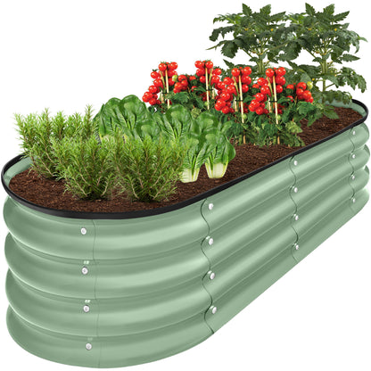 Outdoor Raised Metal Oval Garden Bed Planter Box - 4x2x1ft designed for patio and backyard use