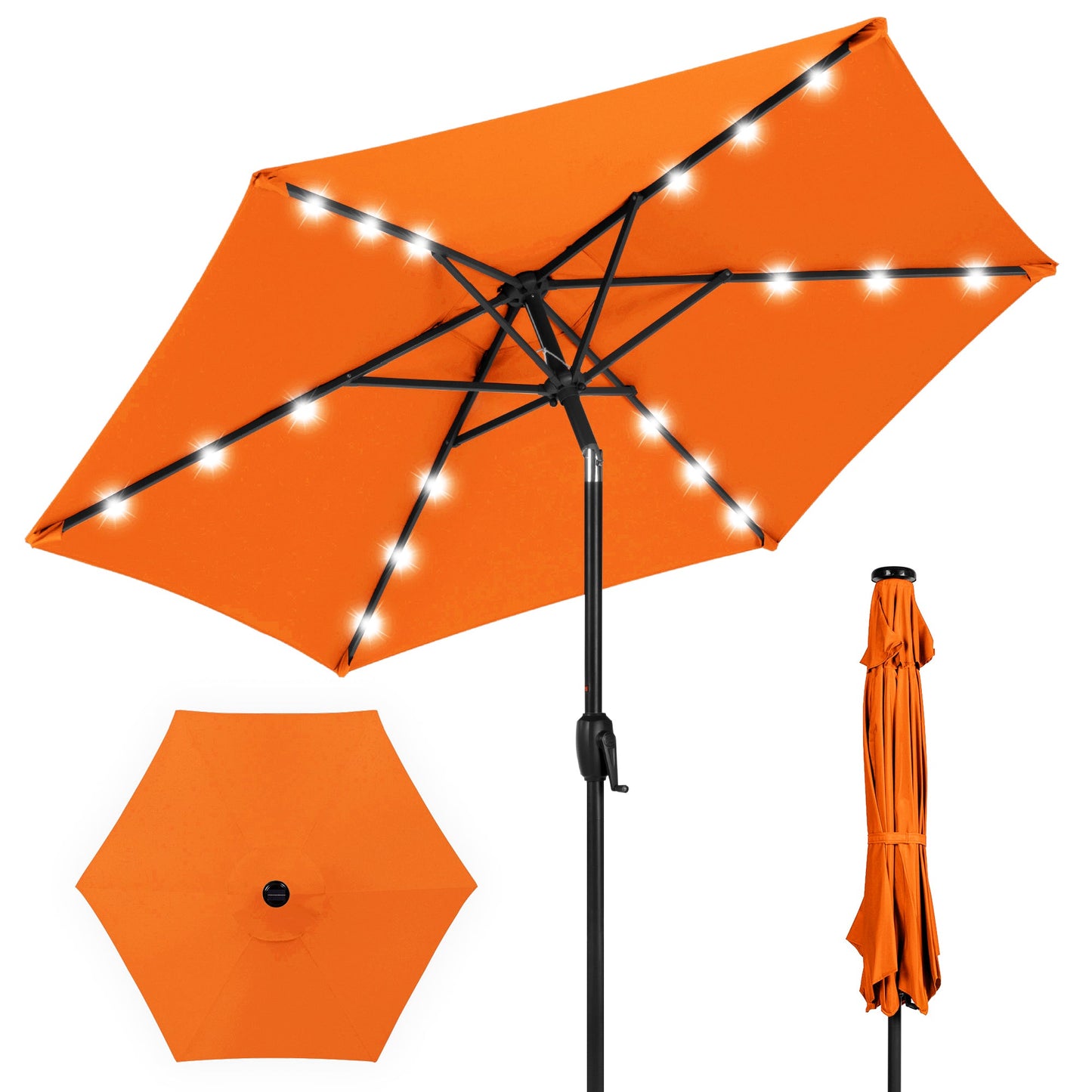Outdoor Solar Patio Umbrella with Push Button Tilt Crank Lift - 7.5ft designed for patio and backyard use