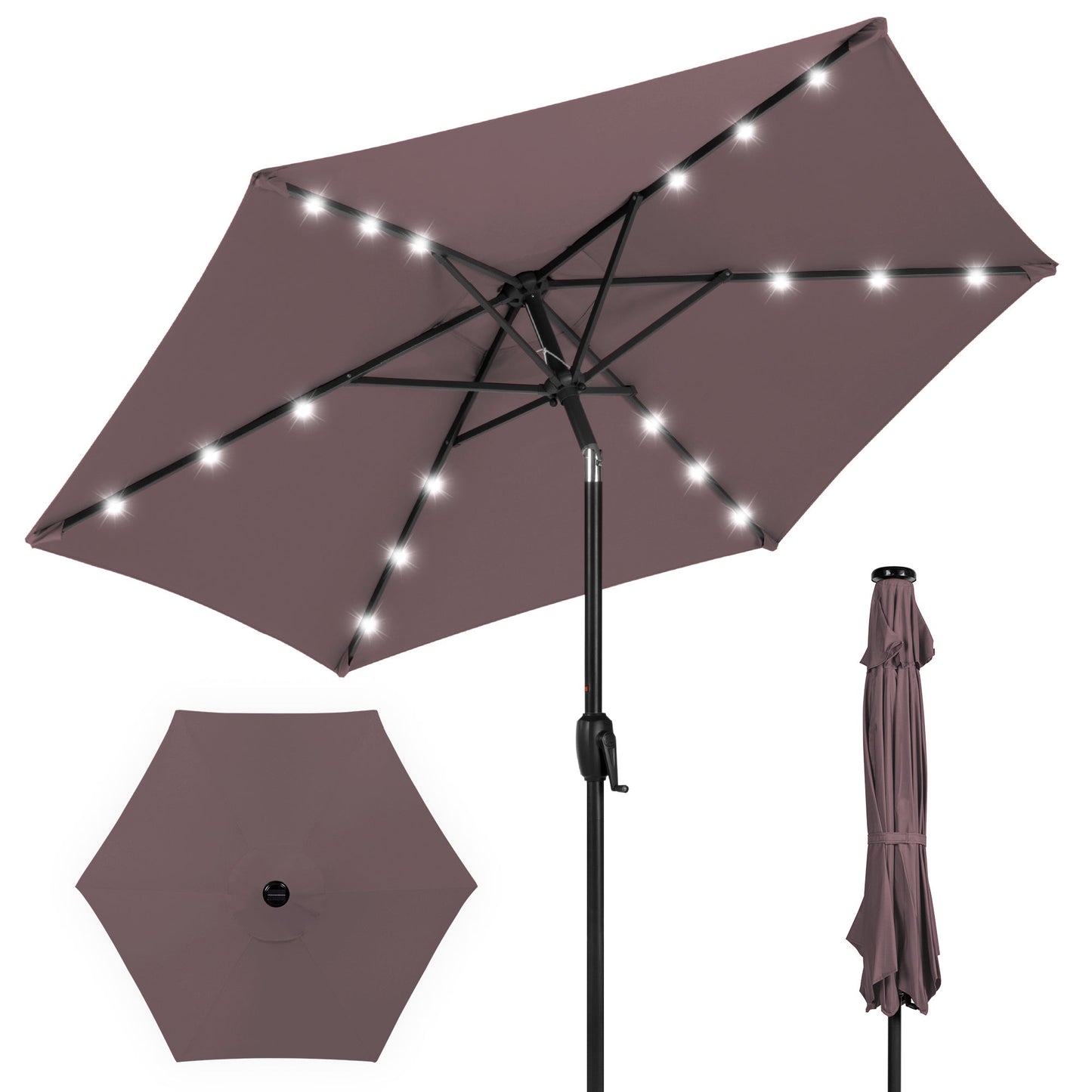 Outdoor Solar Patio Umbrella with Push Button Tilt Crank Lift - 7.5ft designed for patio and backyard use