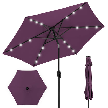 Outdoor Solar Patio Umbrella with Push Button Tilt Crank Lift - 7.5ft designed for patio and backyard use
