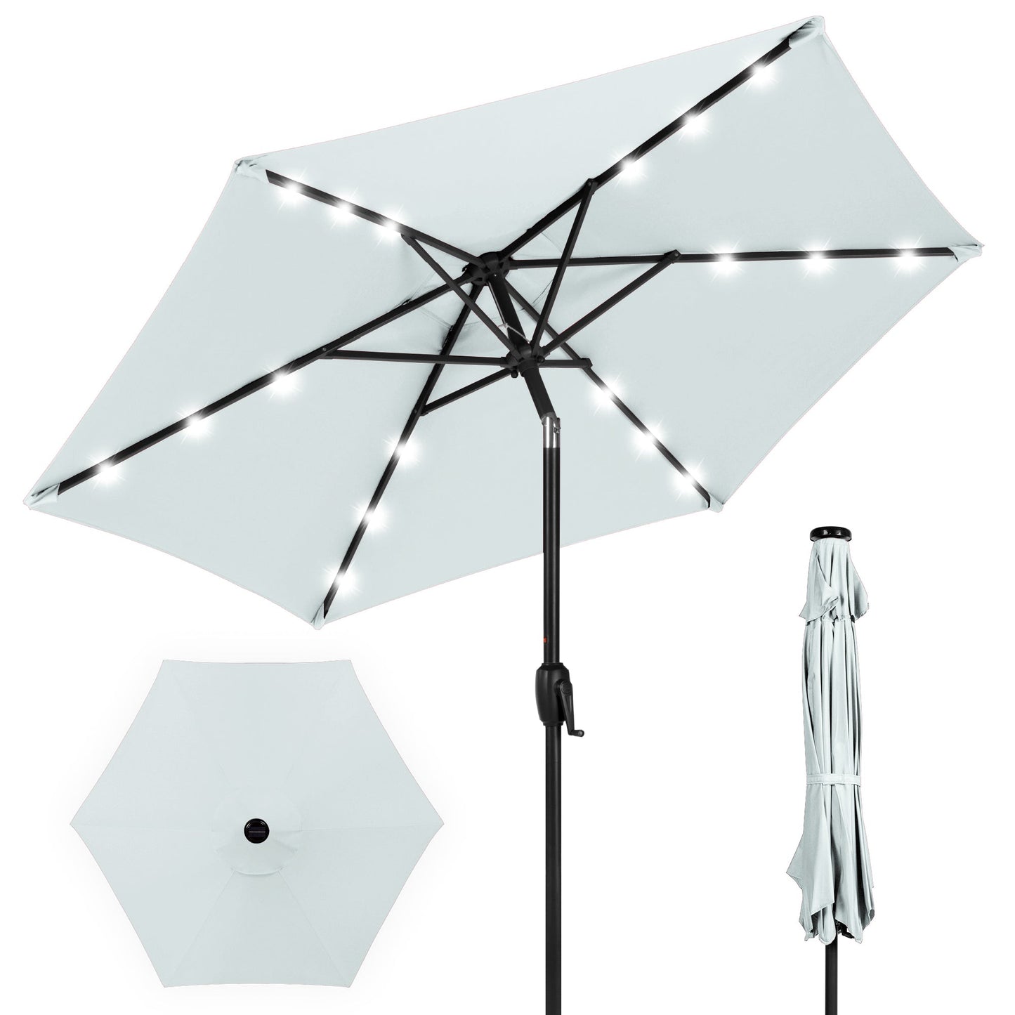 Outdoor Solar Patio Umbrella with Push Button Tilt Crank Lift - 7.5ft designed for patio and backyard use