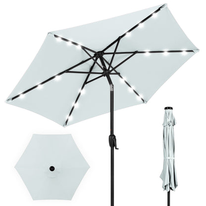 Outdoor Solar Patio Umbrella with Push Button Tilt Crank Lift - 7.5ft designed for patio and backyard use