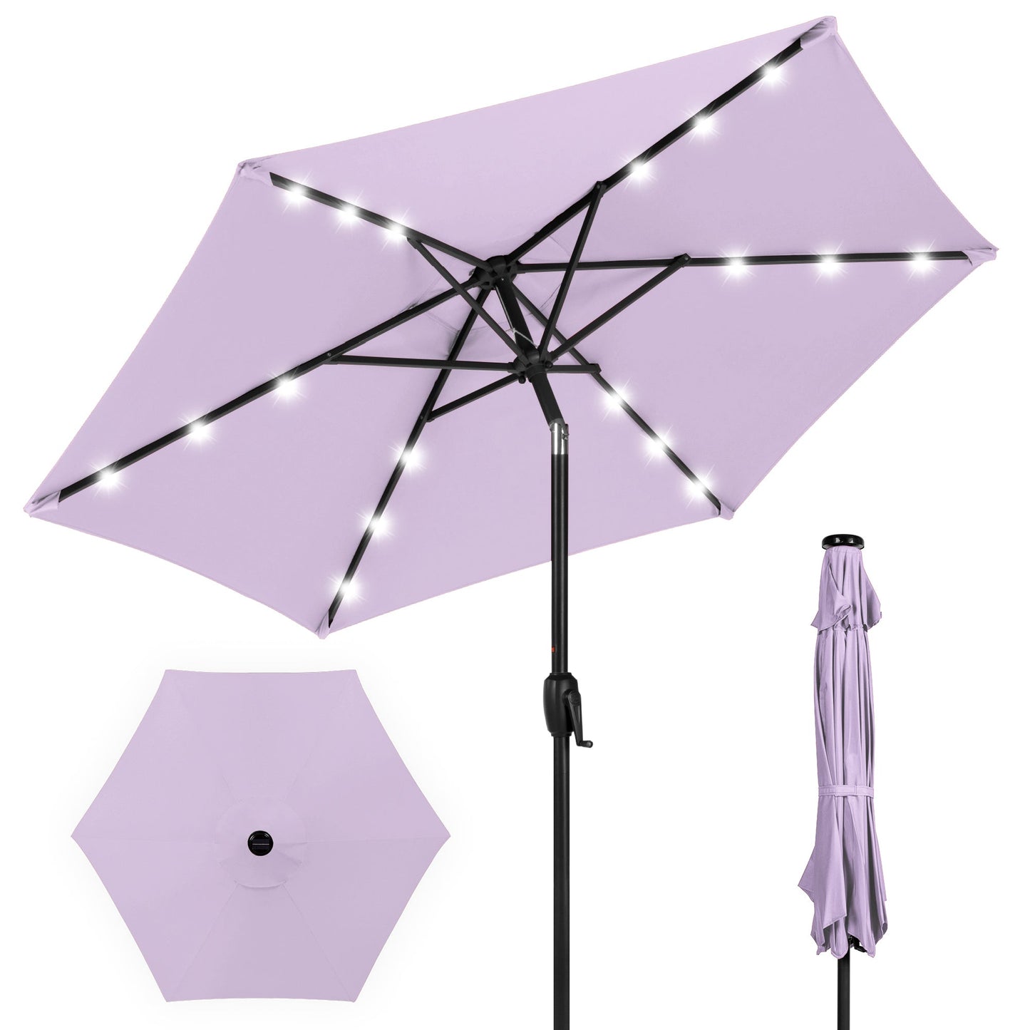 Outdoor Solar Patio Umbrella with Push Button Tilt Crank Lift - 7.5ft designed for patio and backyard use