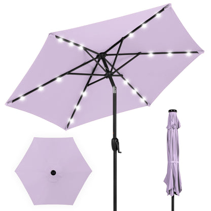Outdoor Solar Patio Umbrella with Push Button Tilt Crank Lift - 7.5ft designed for patio and backyard use