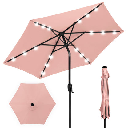 Outdoor Solar Patio Umbrella with Push Button Tilt Crank Lift - 7.5ft designed for patio and backyard use