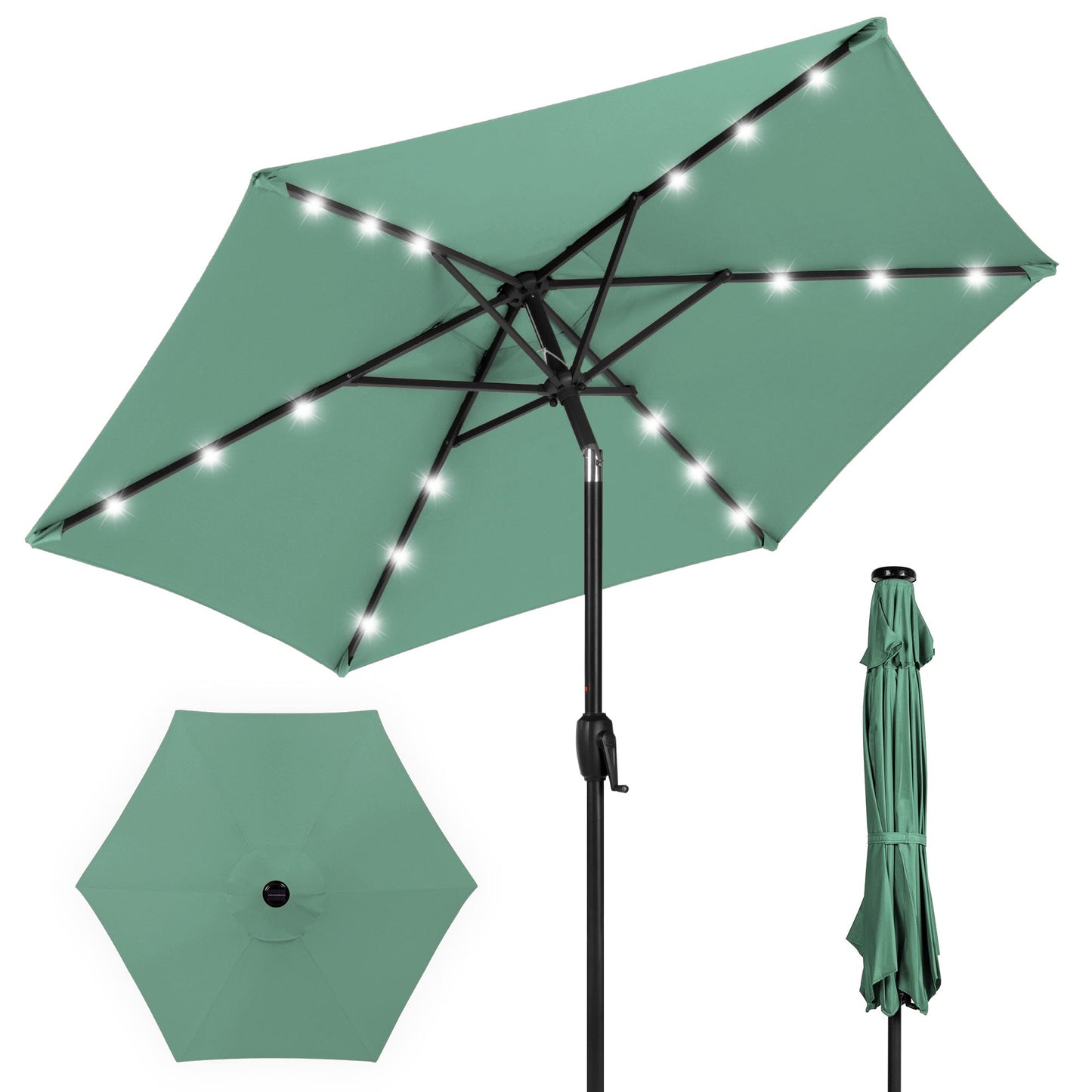 Outdoor Solar Patio Umbrella with Push Button Tilt Crank Lift - 7.5ft designed for patio and backyard use
