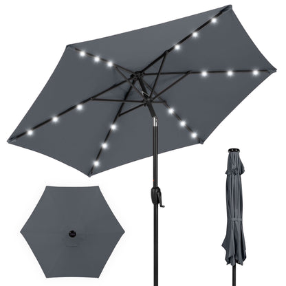 Outdoor Solar Patio Umbrella with Push Button Tilt Crank Lift - 7.5ft designed for patio and backyard use