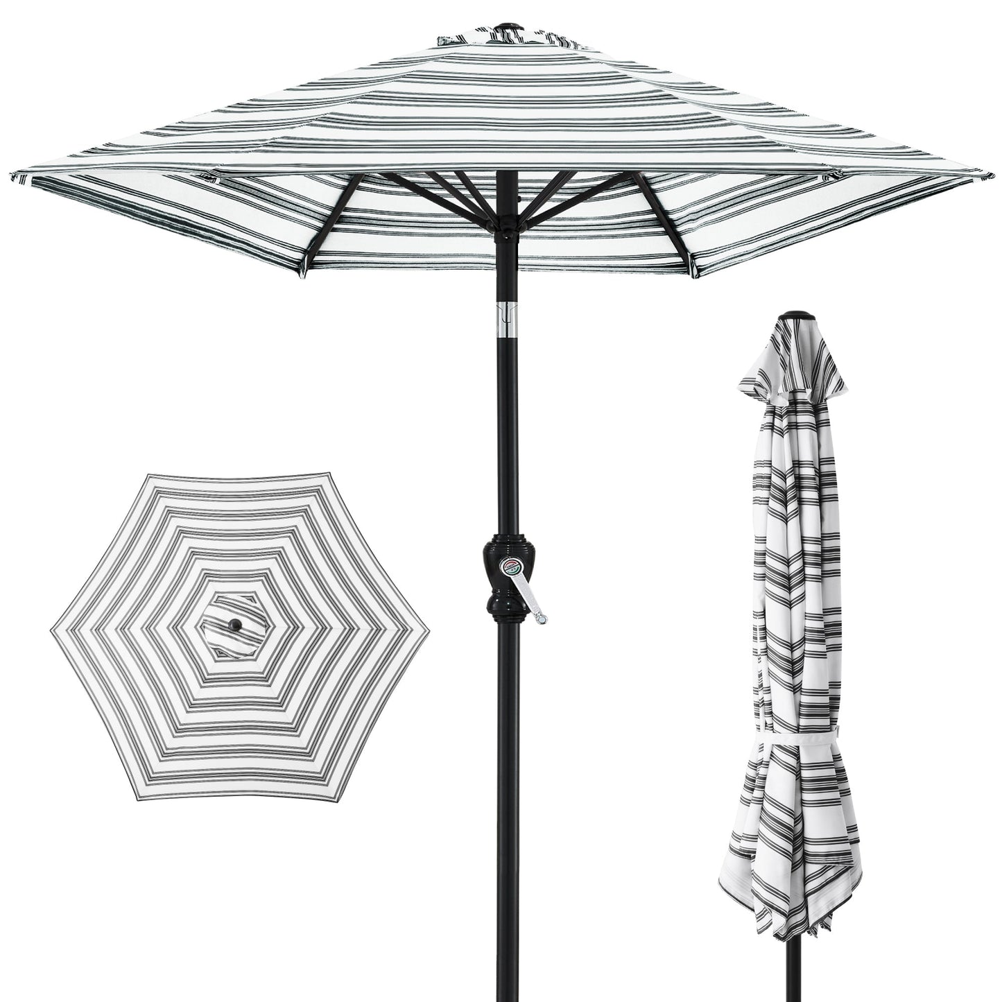 Outdoor Steel Striped Market Patio Umbrella with Tilt Crank Lift - 10ft for outdoor comfort and convenience