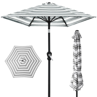 Outdoor Steel Striped Market Patio Umbrella with Tilt Crank Lift - 10ft for outdoor comfort and convenience