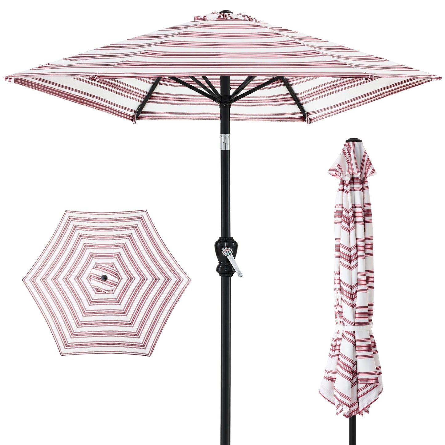 Outdoor Steel Striped Market Patio Umbrella with Tilt Crank Lift - 10ft for outdoor comfort and convenience