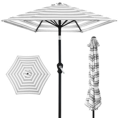 Outdoor Steel Striped Market Patio Umbrella with Tilt Crank Lift - 10ft for outdoor comfort and convenience