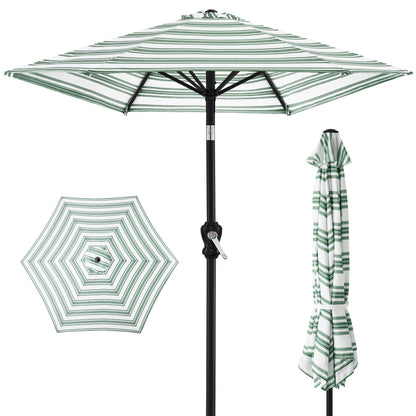 Outdoor Steel Striped Market Patio Umbrella with Tilt Crank Lift - 10ft for outdoor comfort and convenience