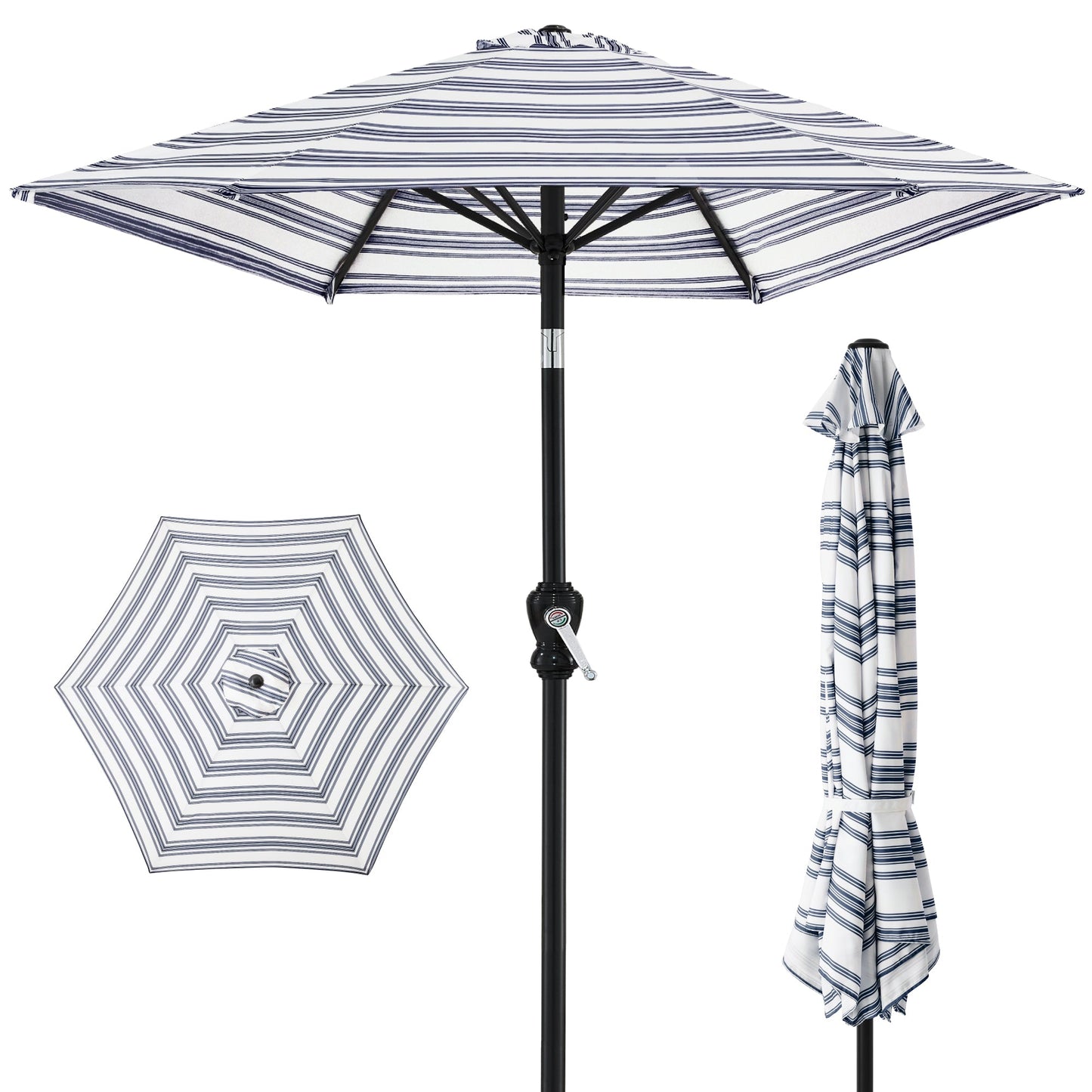 Outdoor Steel Striped Market Patio Umbrella with Tilt Crank Lift - 10ft for outdoor comfort and convenience