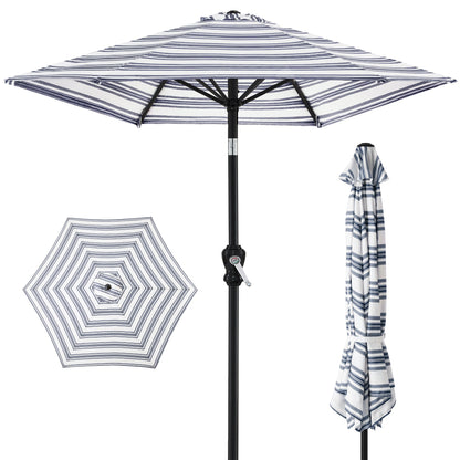 Outdoor Steel Striped Market Patio Umbrella with Tilt Crank Lift - 10ft for outdoor comfort and convenience