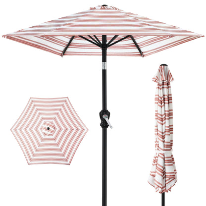 Outdoor Steel Striped Market Patio Umbrella with Tilt Crank Lift - 10ft for outdoor comfort and convenience