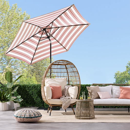Outdoor Steel Striped Market Patio Umbrella with Tilt Crank Lift - 10ft for outdoor comfort and convenience