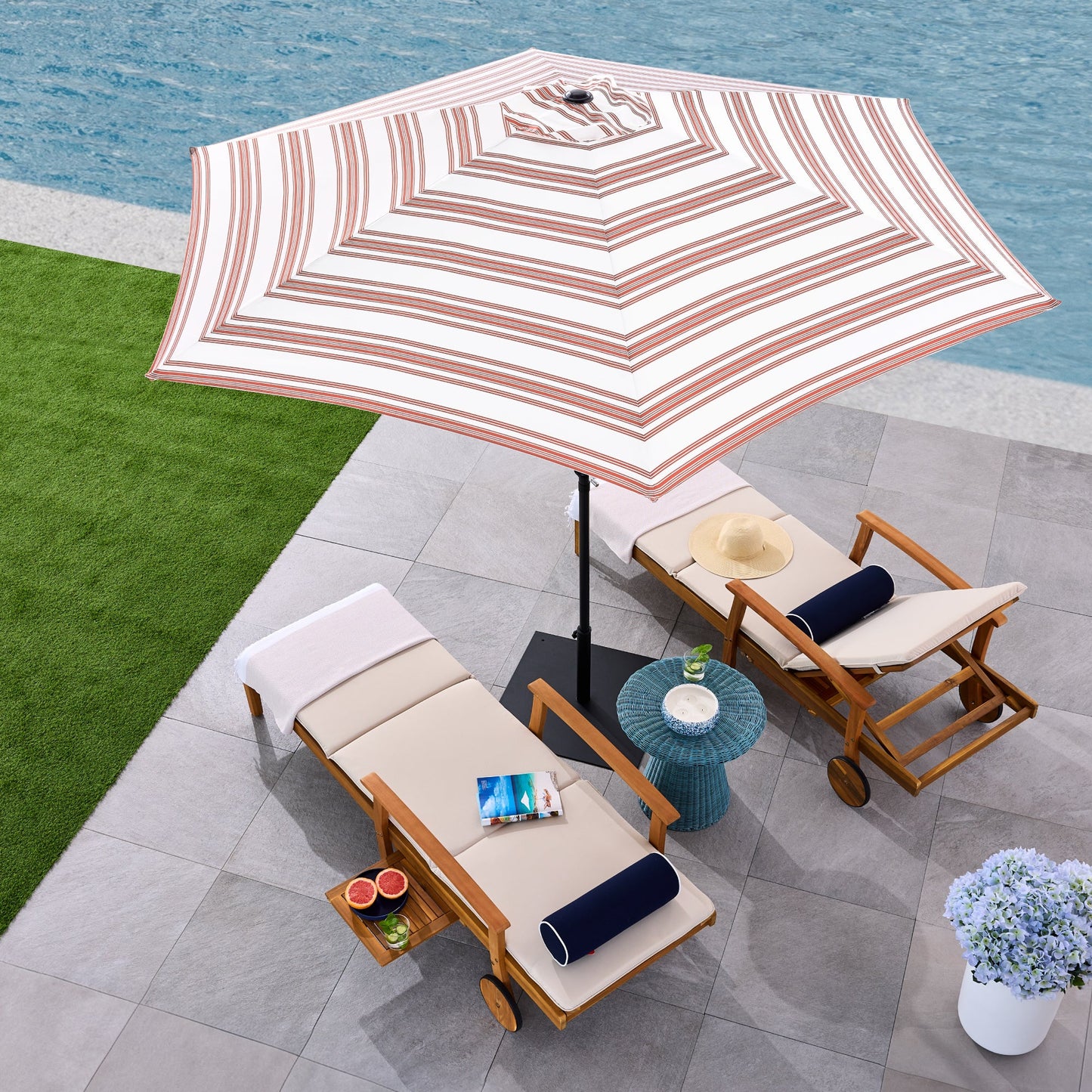 Outdoor Steel Striped Market Patio Umbrella with Tilt Crank Lift - 10ft for outdoor comfort and convenience
