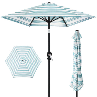 Outdoor Steel Striped Market Patio Umbrella with Tilt Crank Lift - 10ft for outdoor comfort and convenience