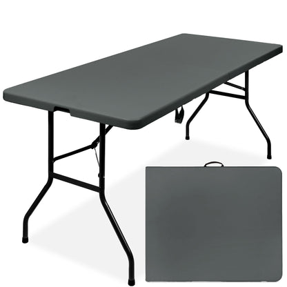 Portable Folding Plastic Dining Table with Handle Lock - 6ft with practical style for home spaces